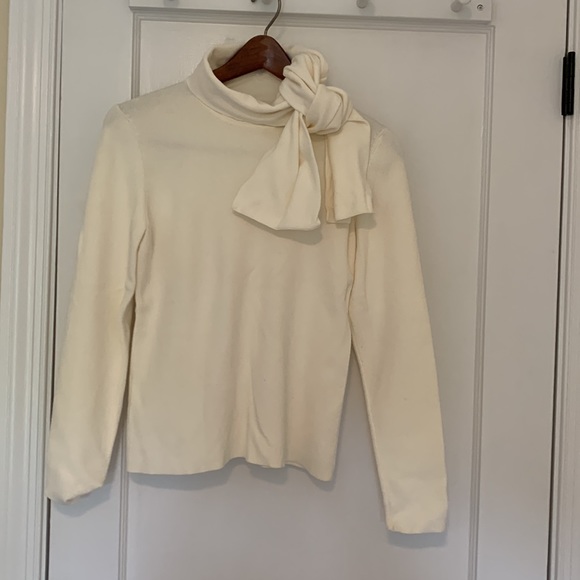 Ann Taylor Loft cream turtleneck sweater with tie detail. - Picture 2 of 6